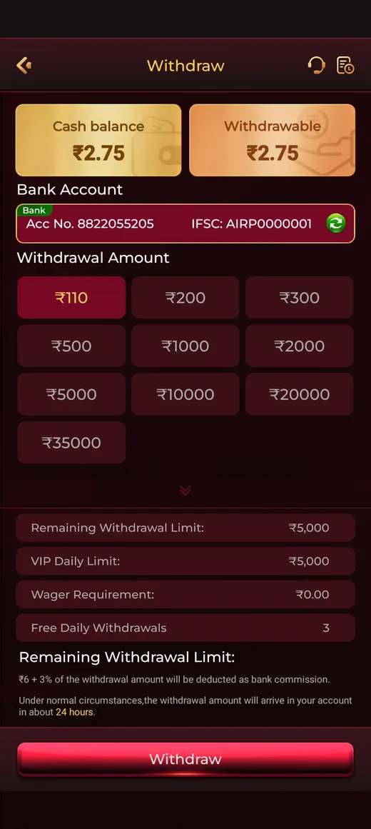 IC7 app lobby showing live casino tables and featured game tiles